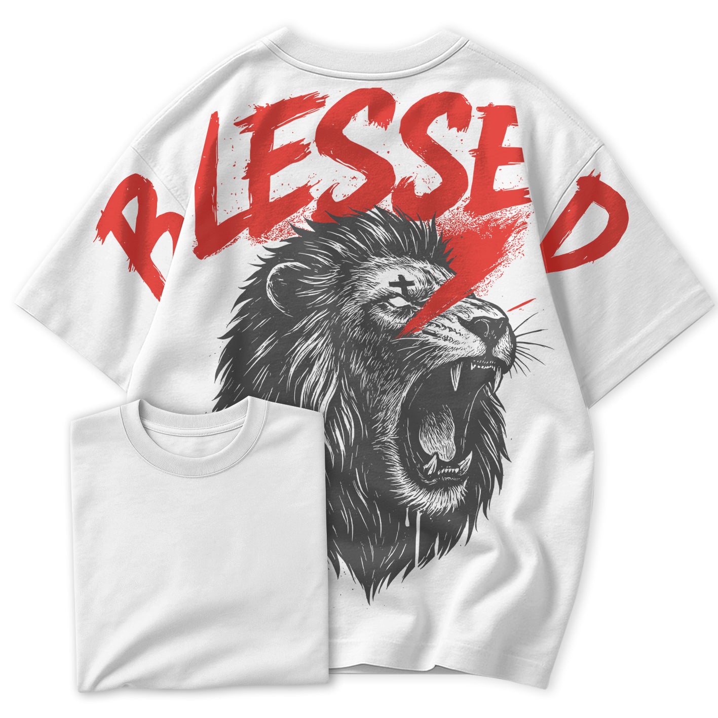 Camiseta Oversized Blessed Leão Streetwear Fé e Atitude!