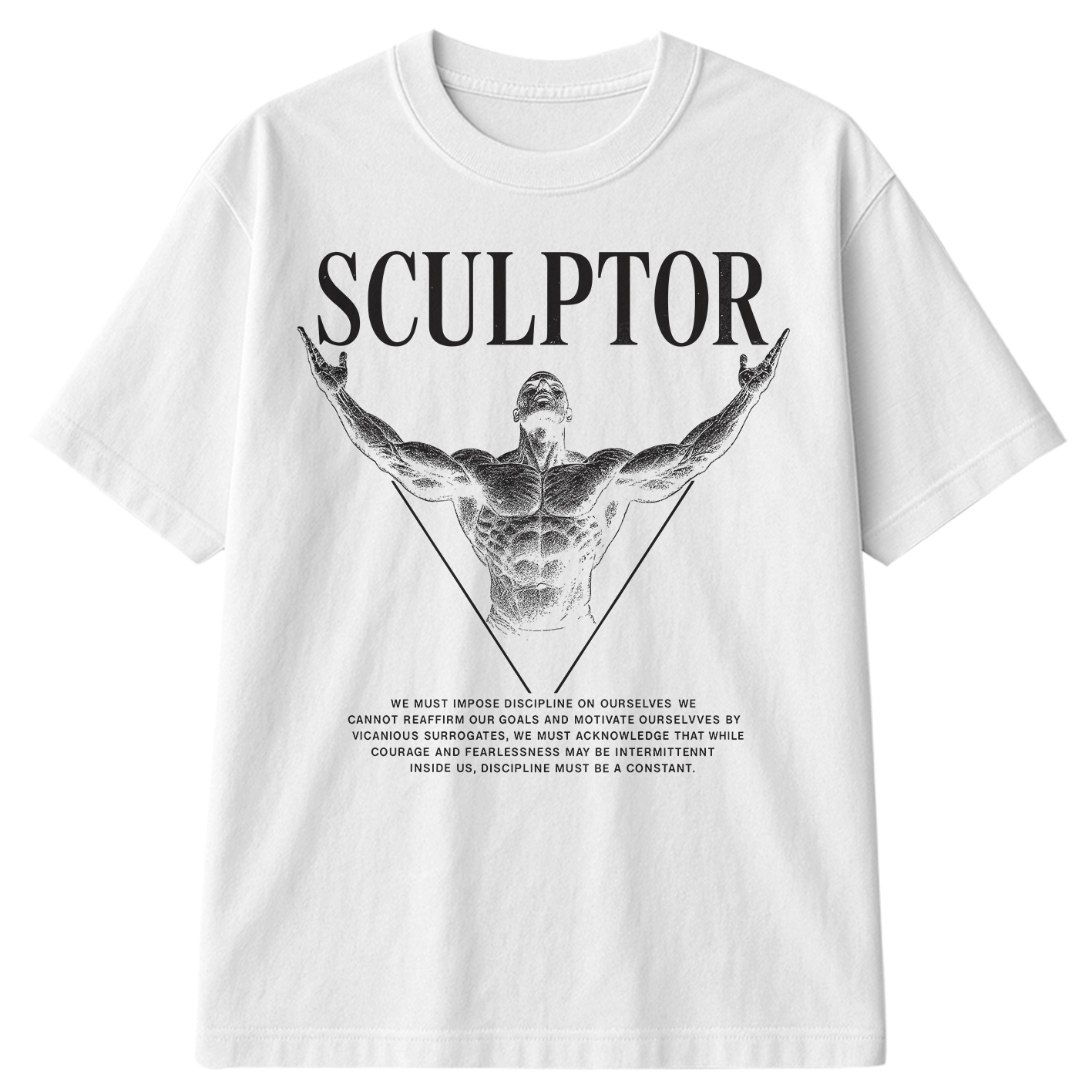Camiseta Oversized Sculptor Muscle Train Hard Frase Motivação