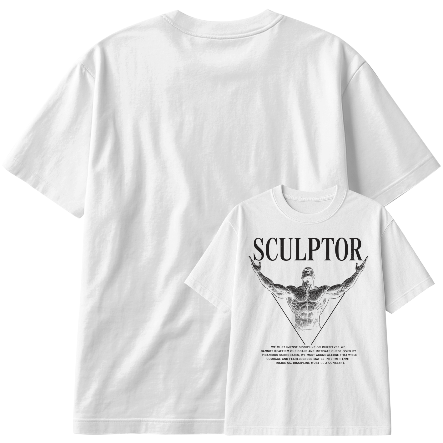 Camiseta Oversized Sculptor Muscle Train Hard Frase Motivação