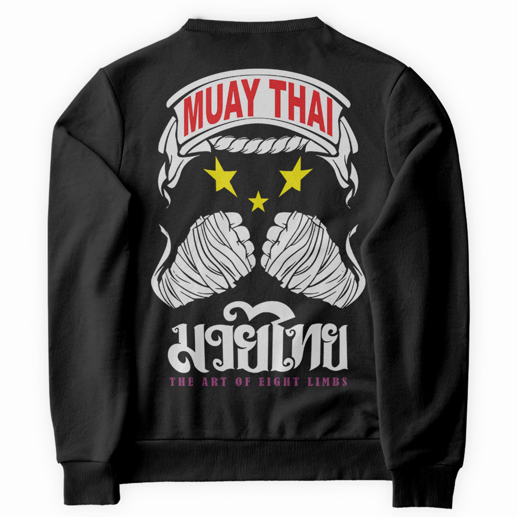 Blusa de Moletom Gola Redonda Muay Thai Punho Faixas Luta Street Style