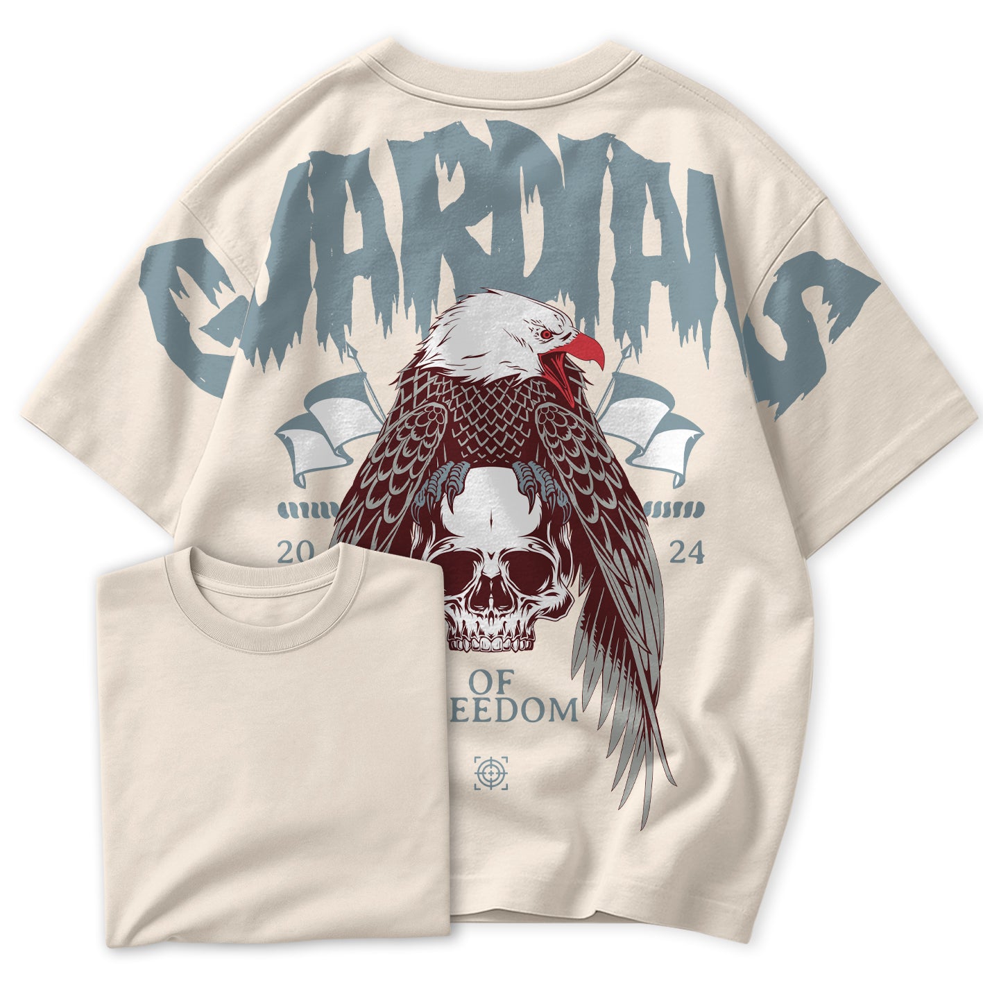 Camiseta Oversized Guardiões Da Liberdade Águia e Caveira Estilo Pesado Street