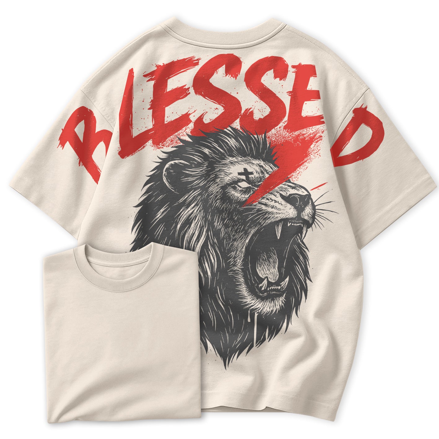 Camiseta Oversized Blessed Leão Streetwear Fé e Atitude!
