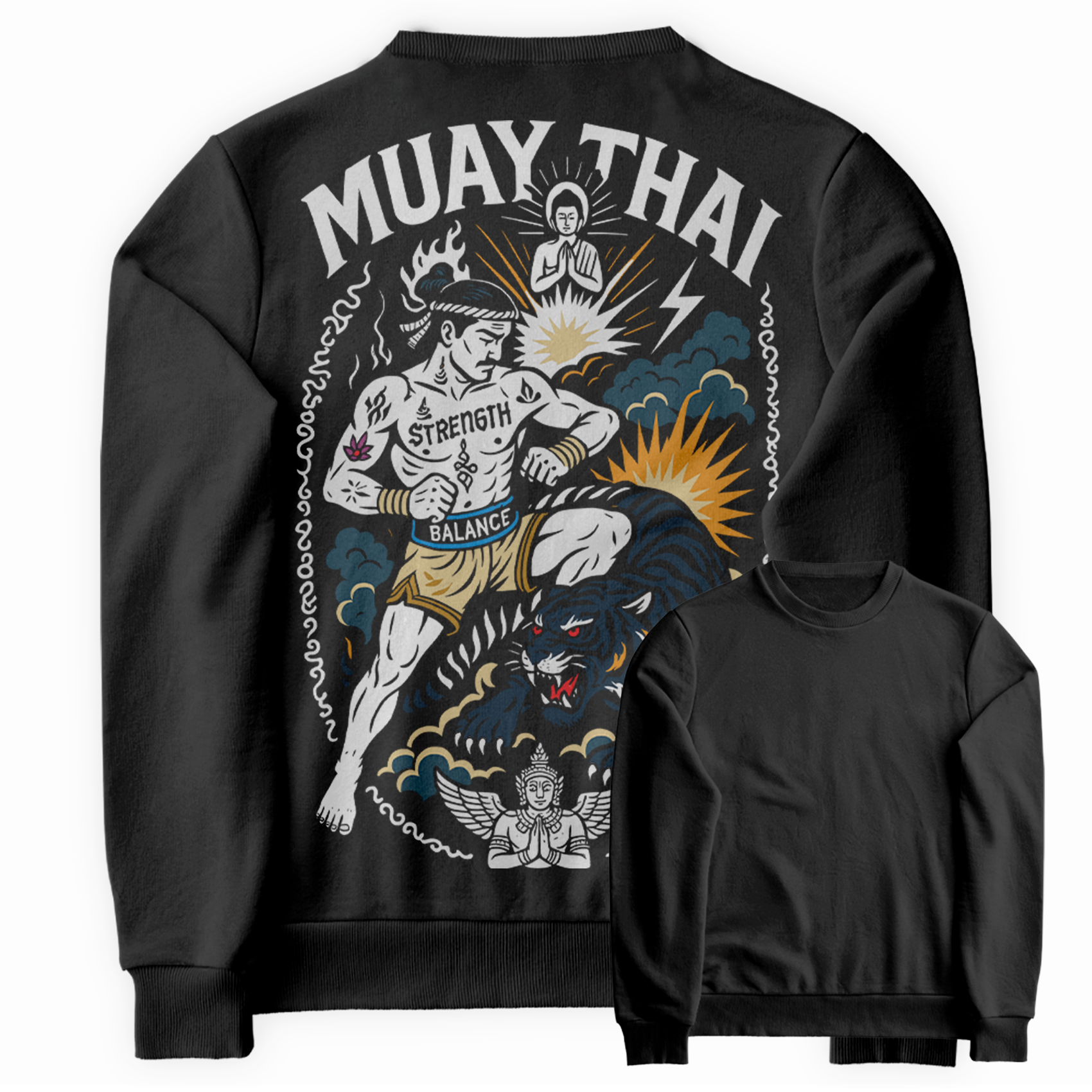 Blusa de Moletom Gola Redonda Muay Thai Punho Faixas Luta Street Style