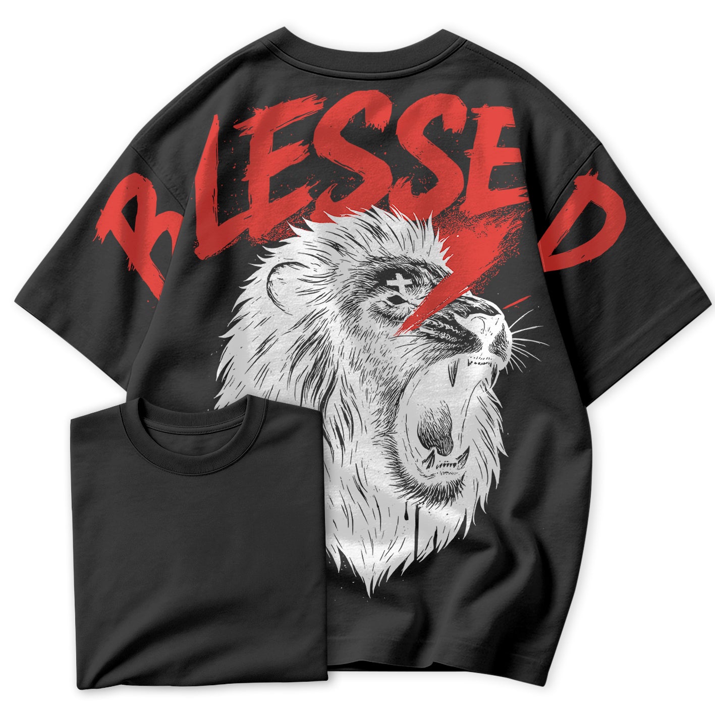 Camiseta Oversized Blessed Leão Streetwear Fé e Atitude!